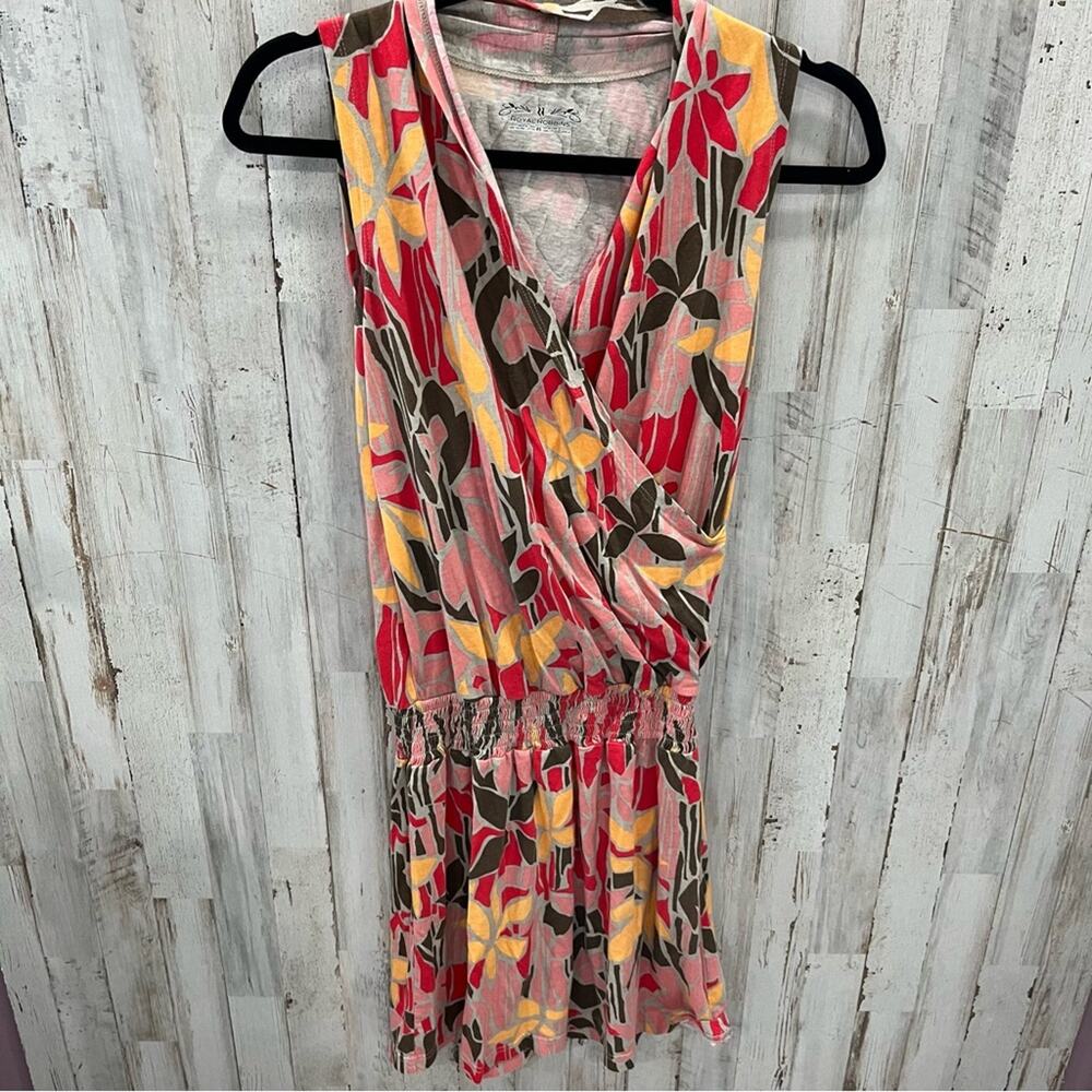 Royal Robbins Pink Floral Surplice‎ VNeck Drop Waist Dress 100% Organic Cotton
